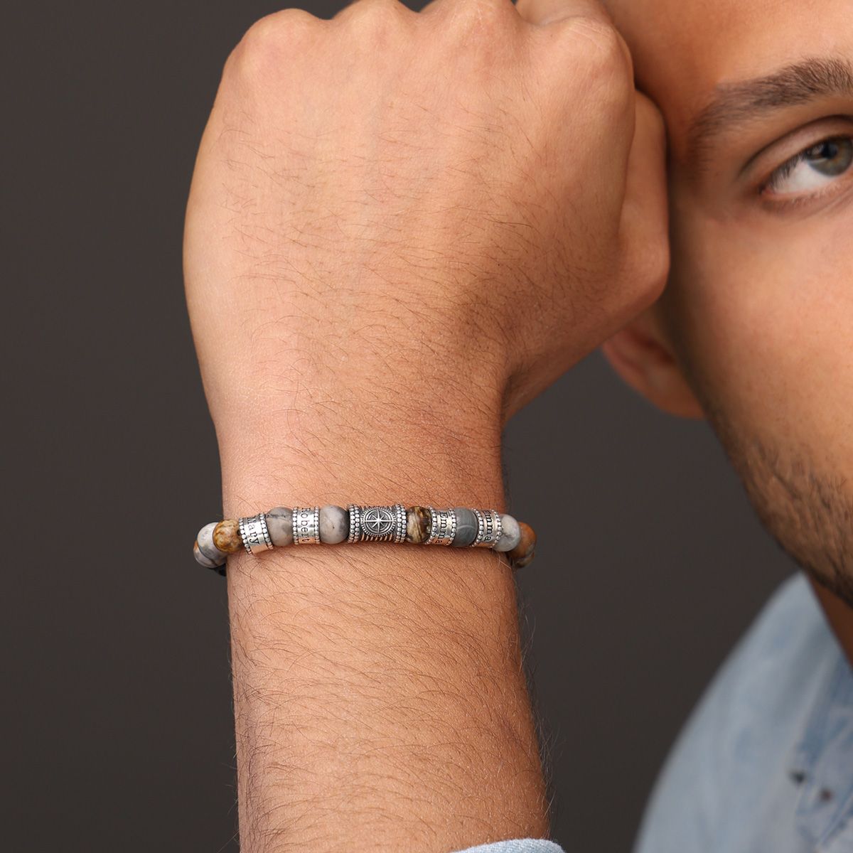 Picasso Jasper Stones Name Bracelet for Men