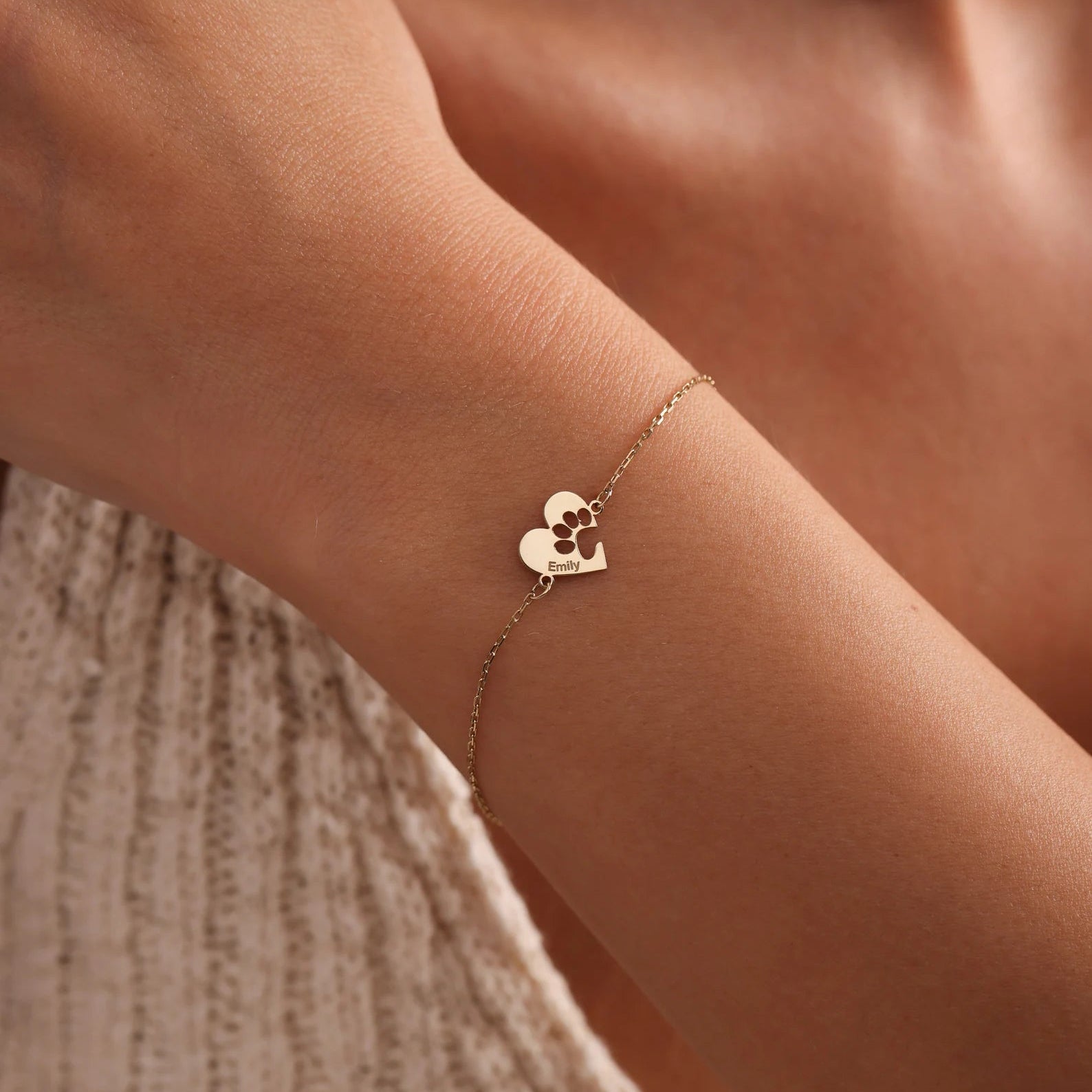 Custom Paw & Heart Name Bracelet – Photo Jewellery